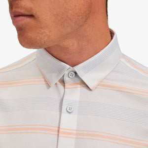 peach multi stripe short sleeve shirt by Mizzen + Main