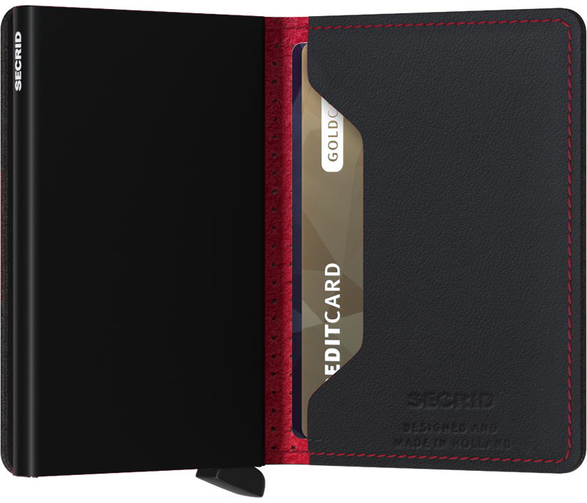 secrid perforated black and red wallet open